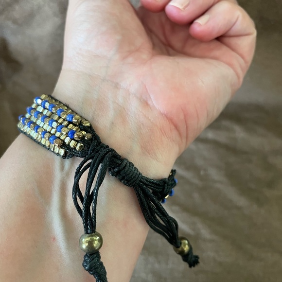 Blue Beaded drawstring bracelet. - Picture 2 of 4